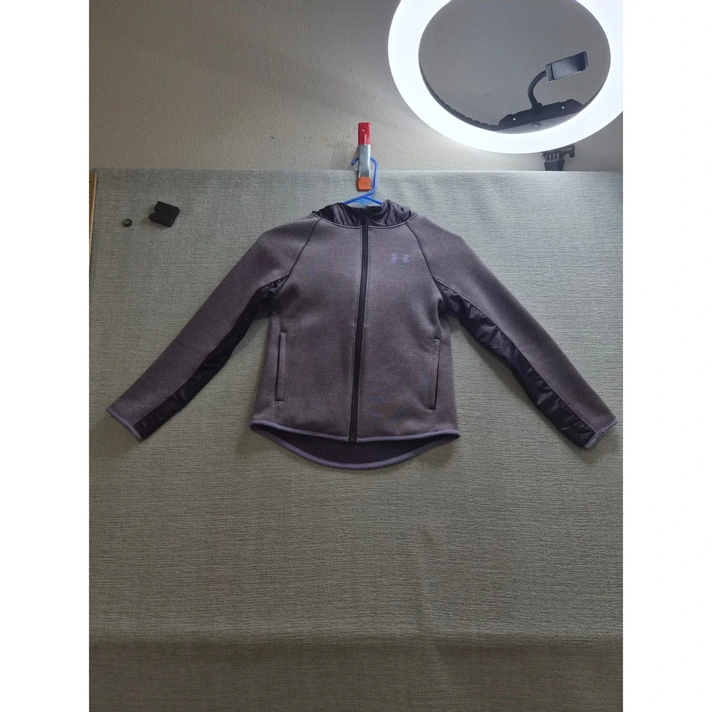 Under Armour Activewear Jacket Youth Small Heather Purple Fleece Lined Full Zip